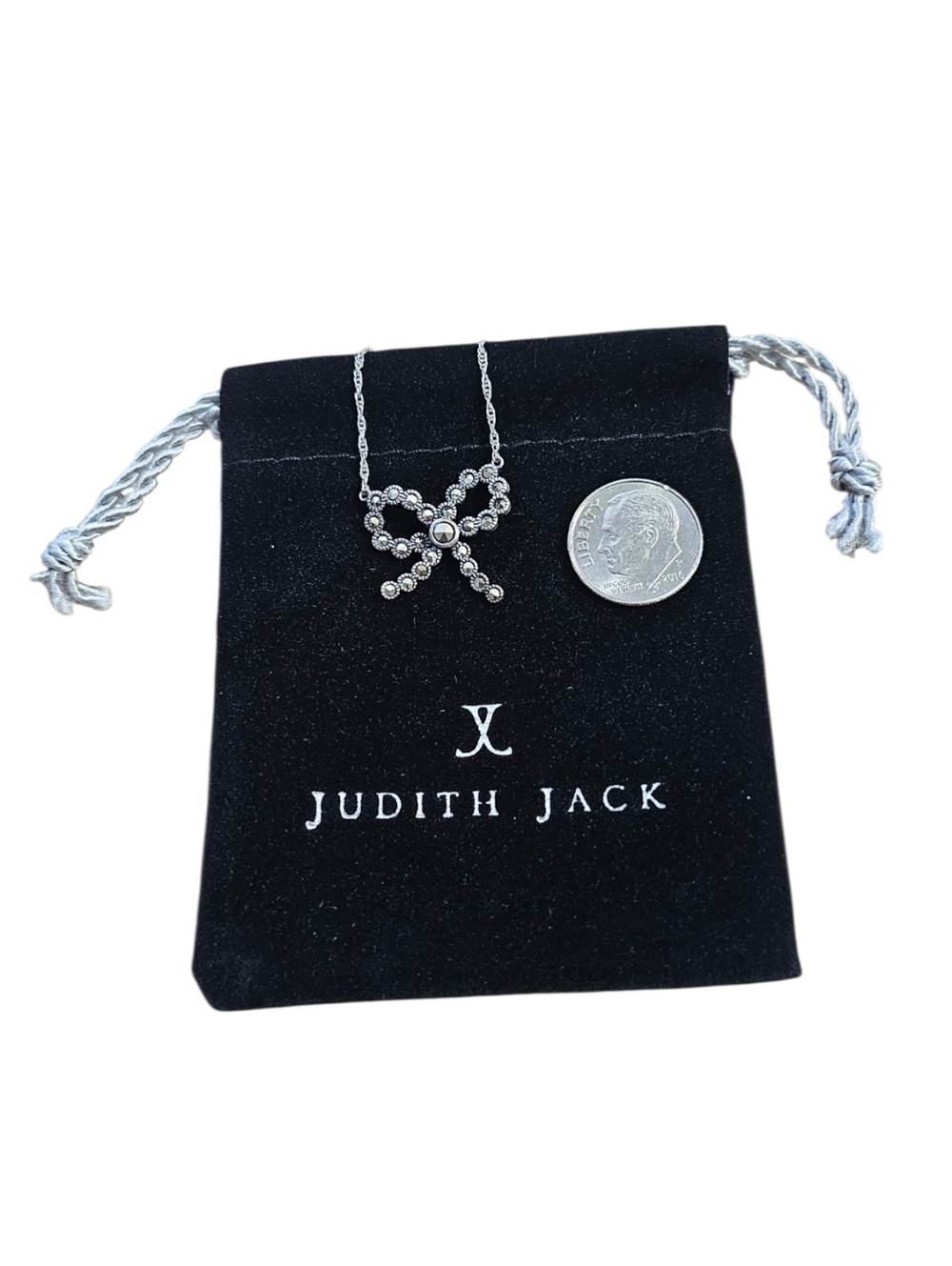 Judith Jack Sterling Silver 925 Marcasite Bow Necklace Vintage-Inspired EUC - Picture 6 of 7